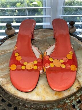 Paloma Keno Coral Suede/ Patent Leather Heels Size 7M Vintage